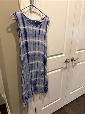 Sleeveless Blue Tie-Dye Asymmetrical Dress